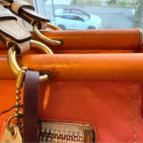 COACH | Louisa Satchel (2011) #19276, Beige and Coral Color Block - Picture 7 of 17